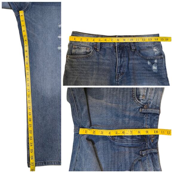 Button Fly ReWash Jeans Size 5 / 27 High Rise Crop Distressed Stretch Denim - Picture 6 of 9